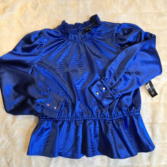 INC Cobalt Blue Peplum Ruffled Top - Picture 6 of 9